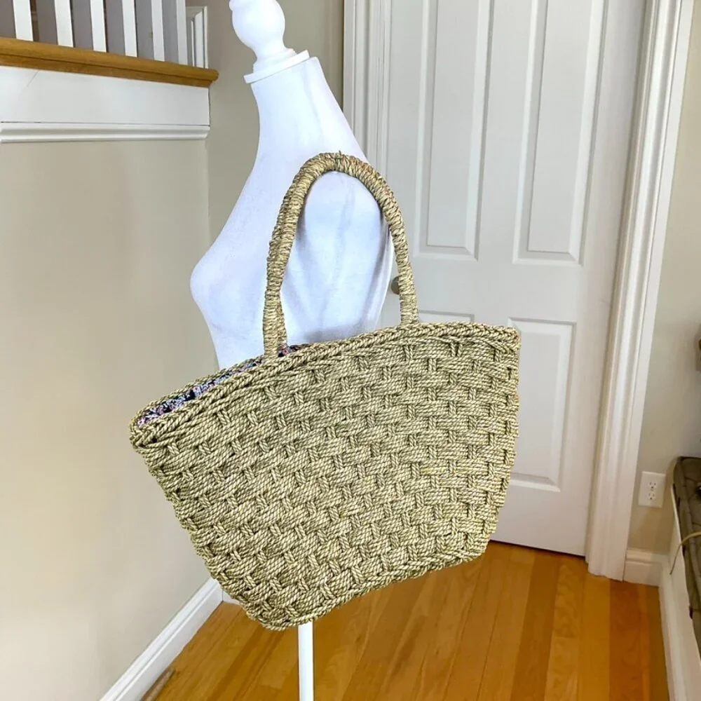 C&C California Shoulder Bag Raffia Floral Drawstring Liner (OS)